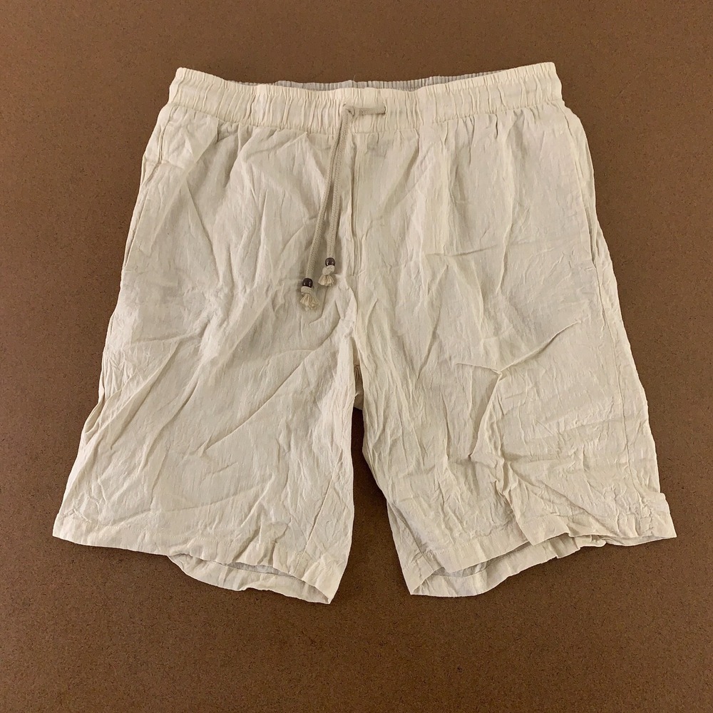 OVS Men's Size Medium Natural Linen Blend Pocketed 8" Drawstring Casual Shorts